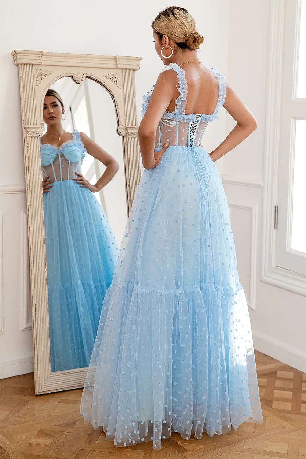 Sky Blue Polka Dots Tulle Prom Dress sold by Zapaka product image thumbnail 2