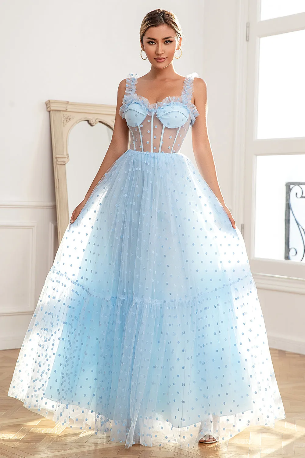 Sky Blue Polka Dots Tulle Prom Dress sold by Zapaka product image thumbnail 4