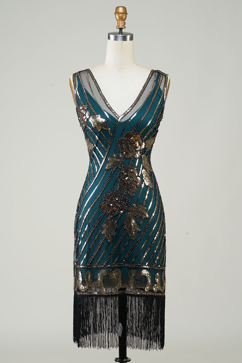 Dark Green Glitter Fringes Flapper Dress with Sleveless sold by Zapaka