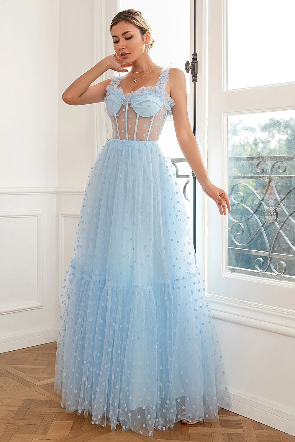 Sky Blue Polka Dots Tulle Prom Dress sold by Zapaka product image thumbnail 3