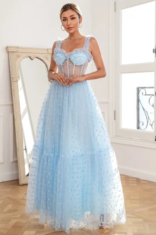 Sky Blue Polka Dots Tulle Prom Dress made by Zapaka