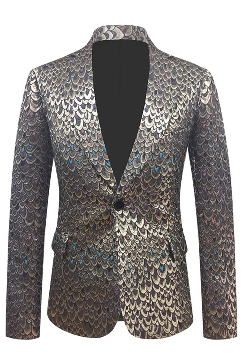 Golden Jacquard Shawl Lapel Men's Blazer sold by Zapaka
