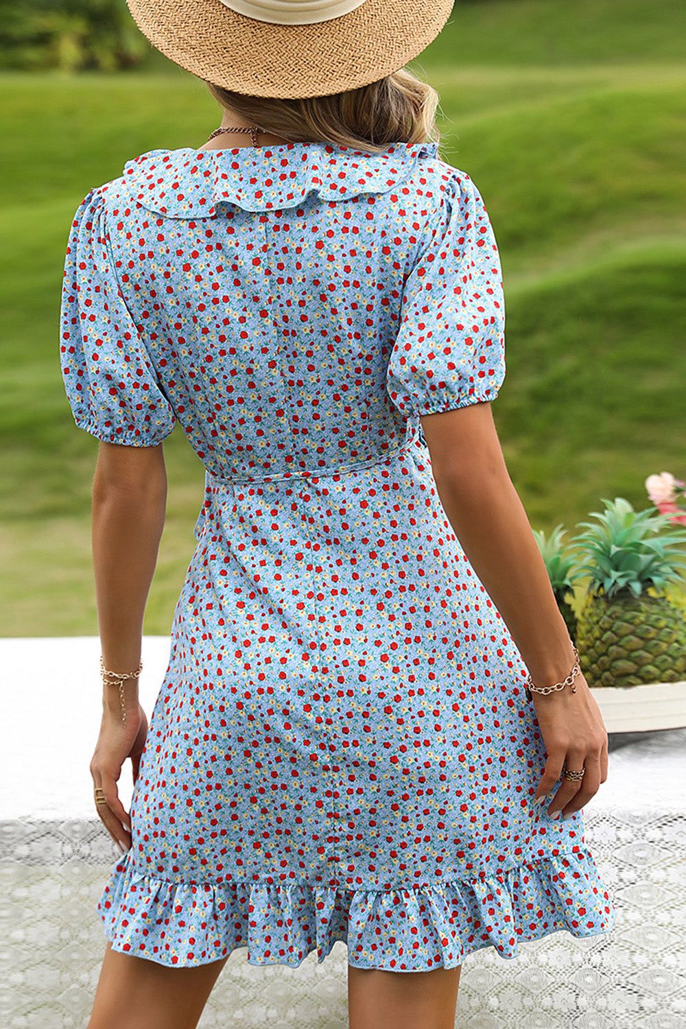 Blue Tiny Floral Wrap Summer Dress sold by Zapaka product image thumbnail 2