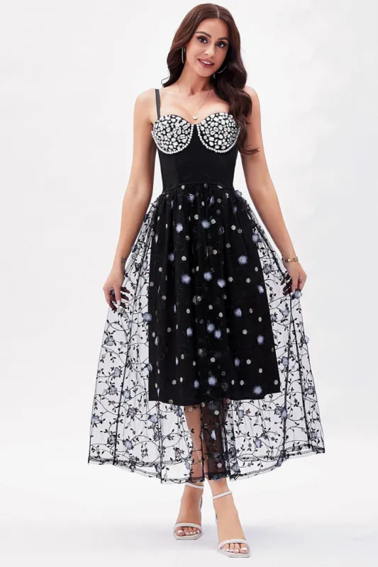 Black A-Line Spaghetti Straps Party Dress sold by Zapaka