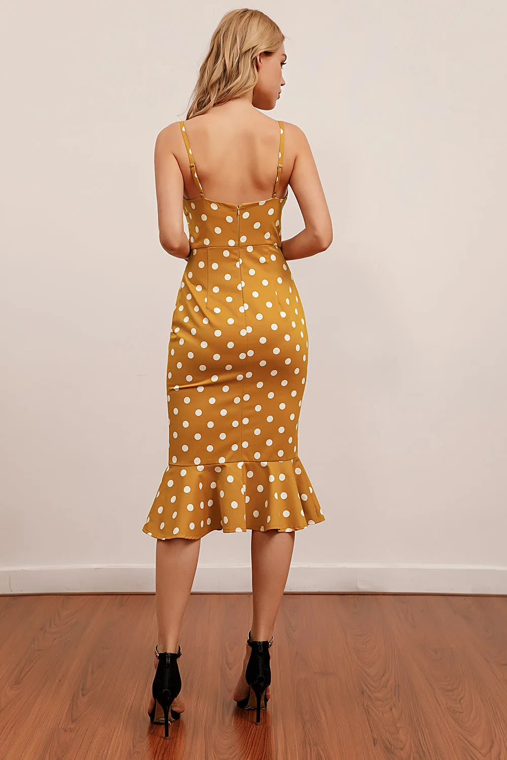 Yellow Mermaid Spaghetti Straps White Polka Dots Dress sold by Zapaka product image thumbnail 2