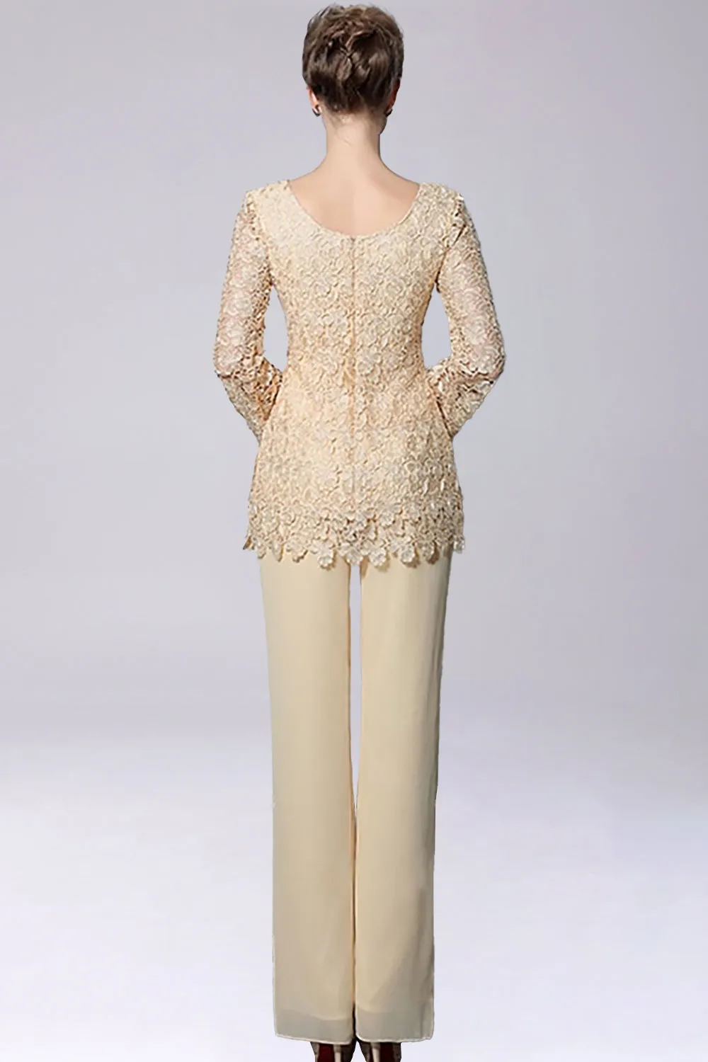 Champagne Jumpsuit/Pantsuit Separates Chiffon Mother of the Bride Dress With Appliques sold by Zapaka product image thumbnail 2