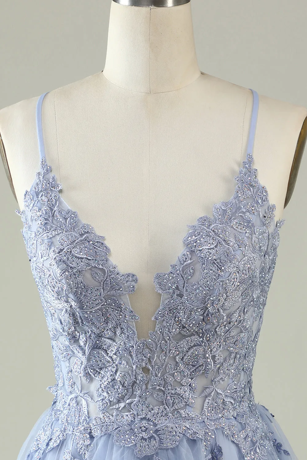 A Line Spaghetti Straps Light Purple Short Homecoming Dress with Appliques sold by Zapaka product image thumbnail 4