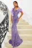 Purple Sequins Mermaid Off the Shoulder Prom Dress sold by Zapaka