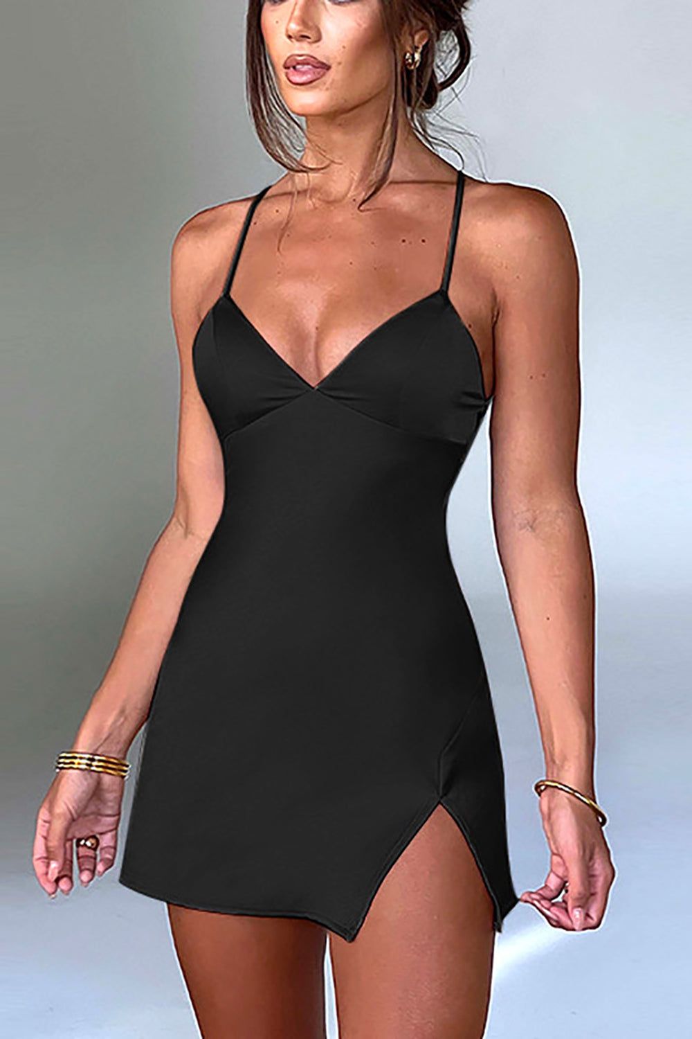 Pink Spaghetti Straps Lace Up Back Homecoming Dress With Slit sold by Zapaka product image thumbnail 9