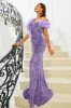 Purple Sequins Mermaid Off the Shoulder Prom Dress sold by Zapaka