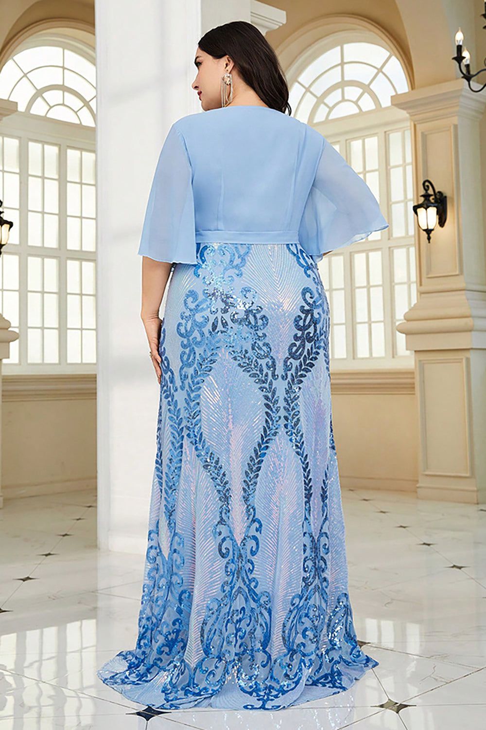 Sparkly Plus Size Blue Mother of the Bride Dress sold by Zapaka product image thumbnail 2