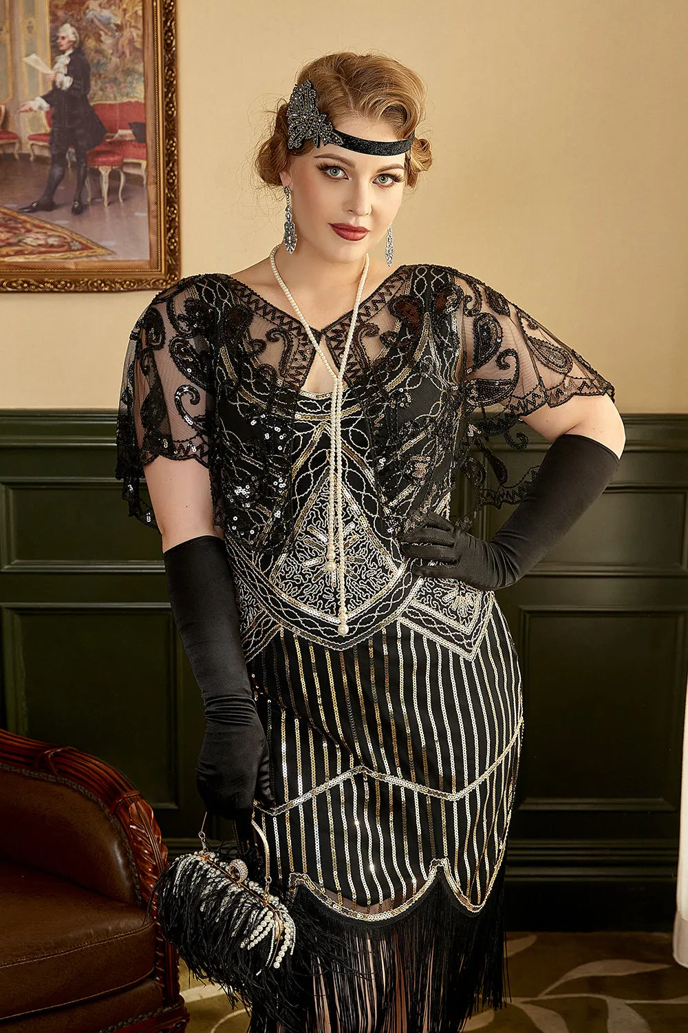 Black Sequins Fringes Plus Size 1920s Flapper Dress sold by Zapaka product image thumbnail 5