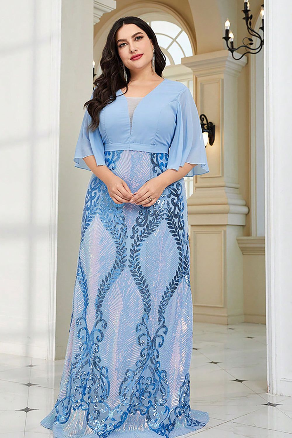Sparkly Plus Size Blue Mother of the Bride Dress sold by Zapaka product image thumbnail 5