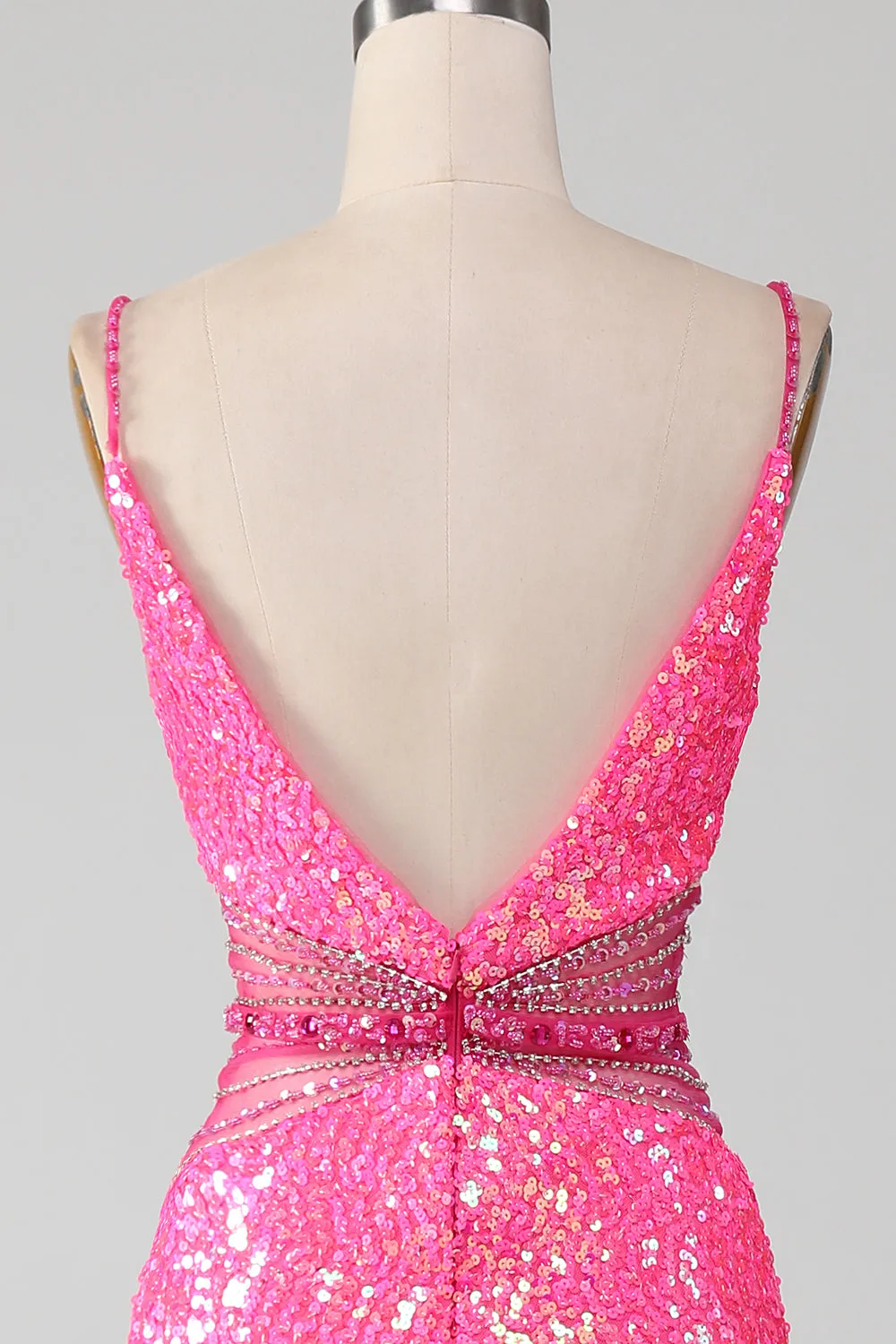 Hot Pink Spaghetti Straps Glitter Mermaid Prom Dress with Beading Waist sold by Zapaka product image thumbnail 5