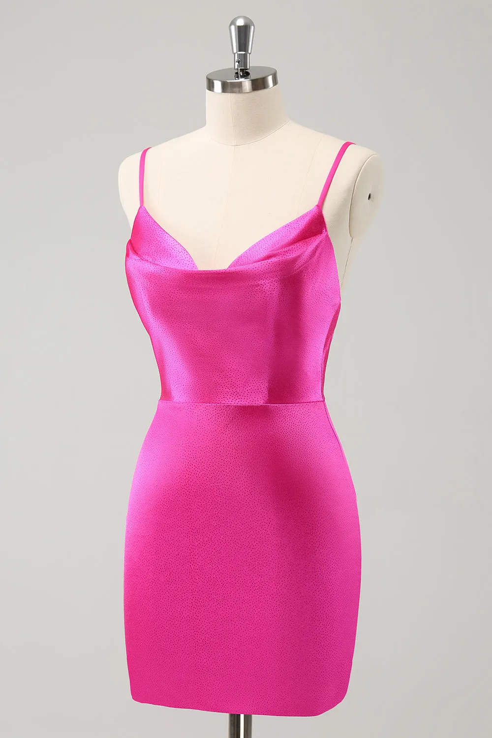 Simple Fuchsia Cowl Neck Backless Tight Short Homecoming Dress sold by Zapaka product image thumbnail 3