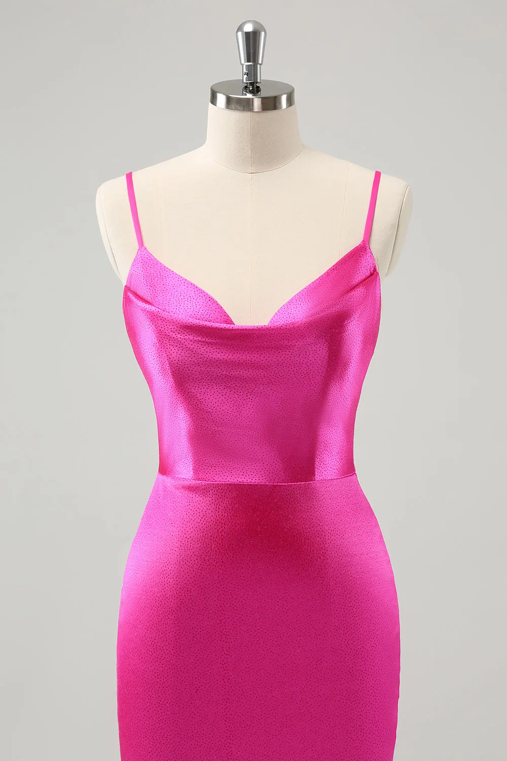 Simple Fuchsia Cowl Neck Backless Tight Short Homecoming Dress sold by Zapaka product image thumbnail 4