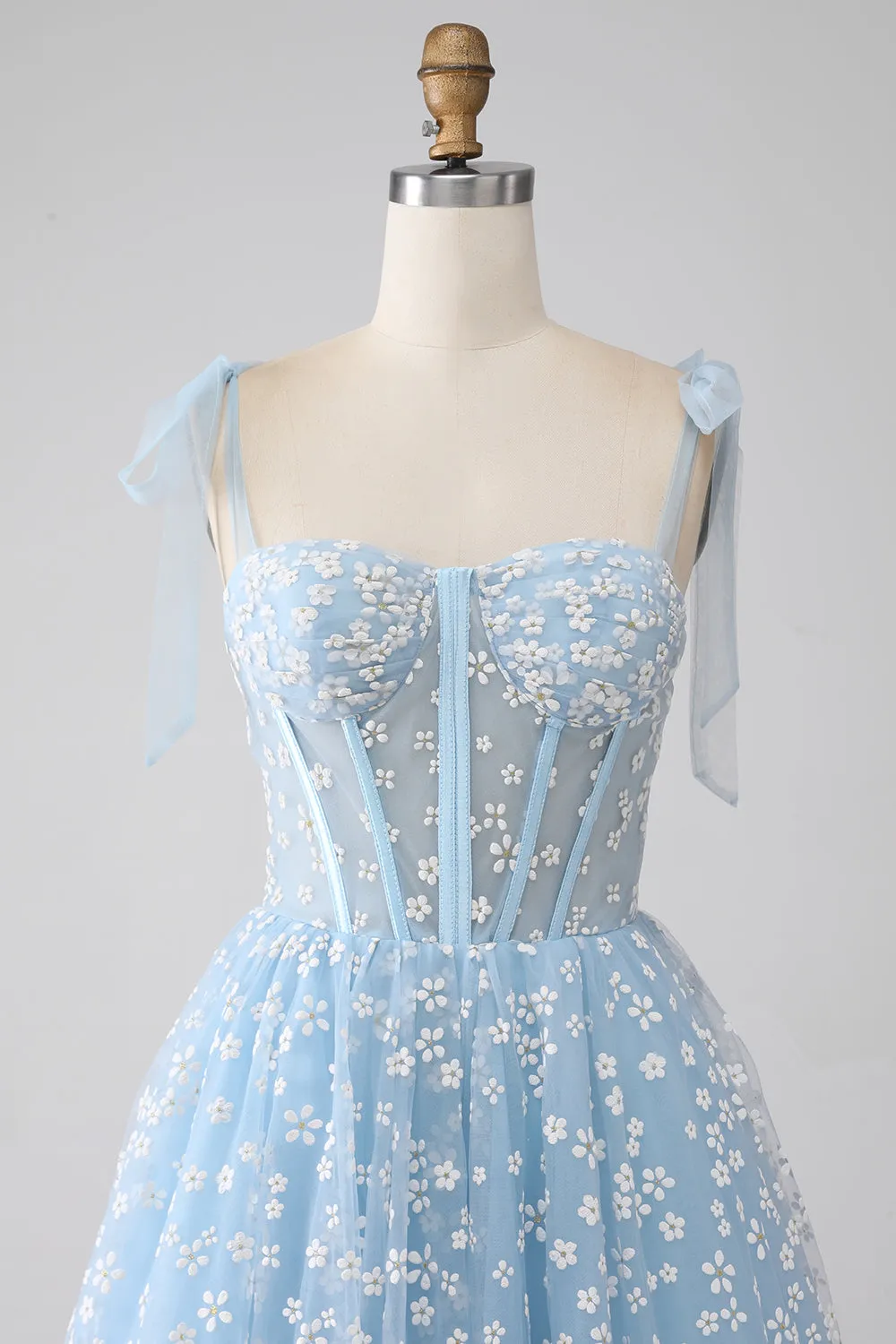 A-Line Spaghetti Straps Sky Blue Corset Prom Dress sold by Zapaka product image thumbnail 4