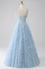 A-Line Spaghetti Straps Sky Blue Corset Prom Dress sold by Zapaka