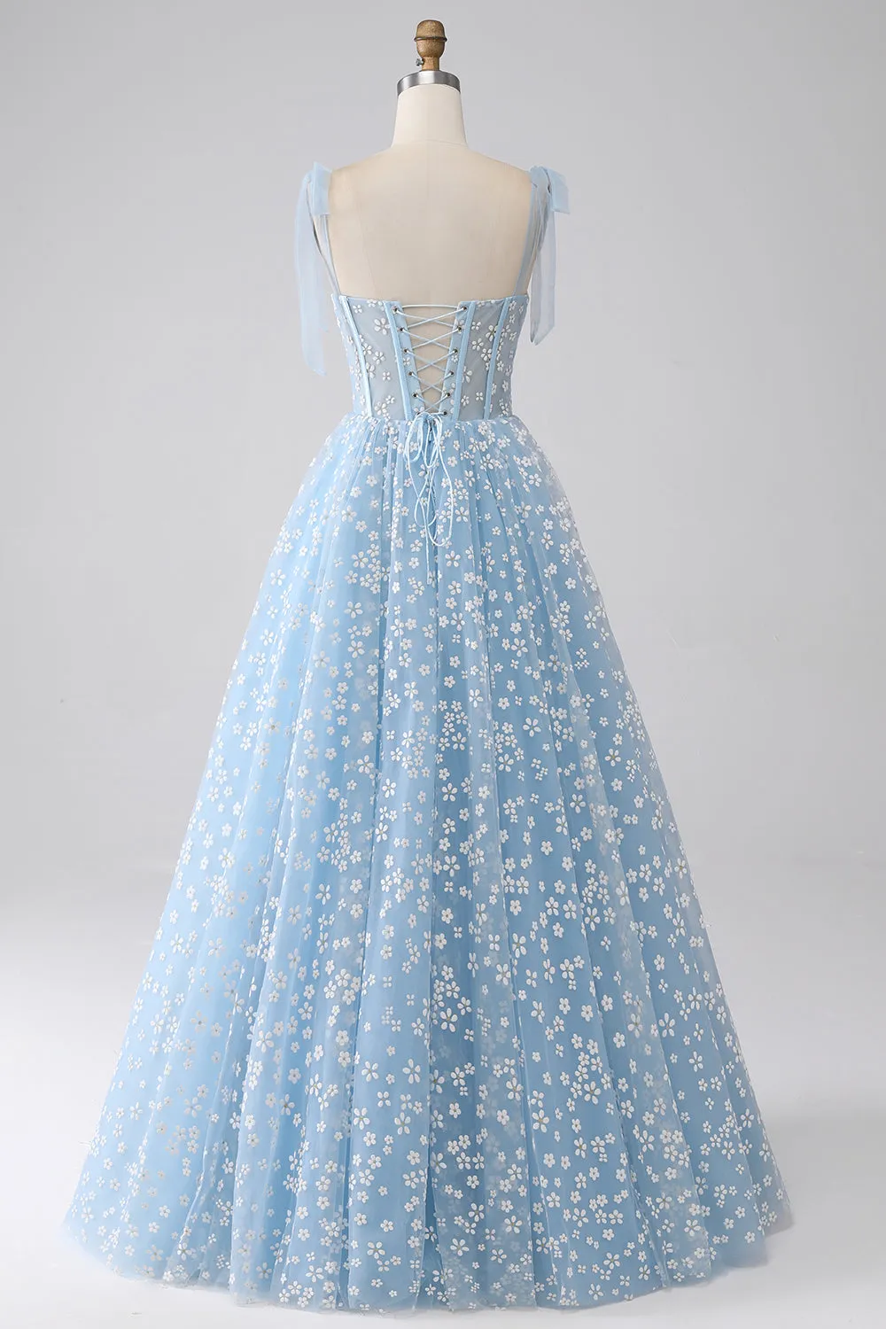 A-Line Spaghetti Straps Sky Blue Corset Prom Dress sold by Zapaka product image thumbnail 2