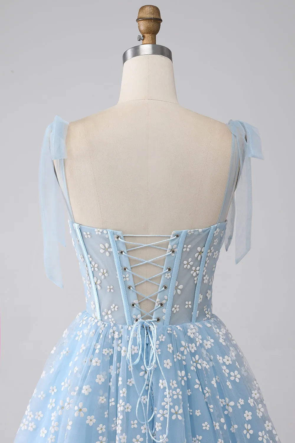 A-Line Spaghetti Straps Sky Blue Corset Prom Dress sold by Zapaka product image thumbnail 5