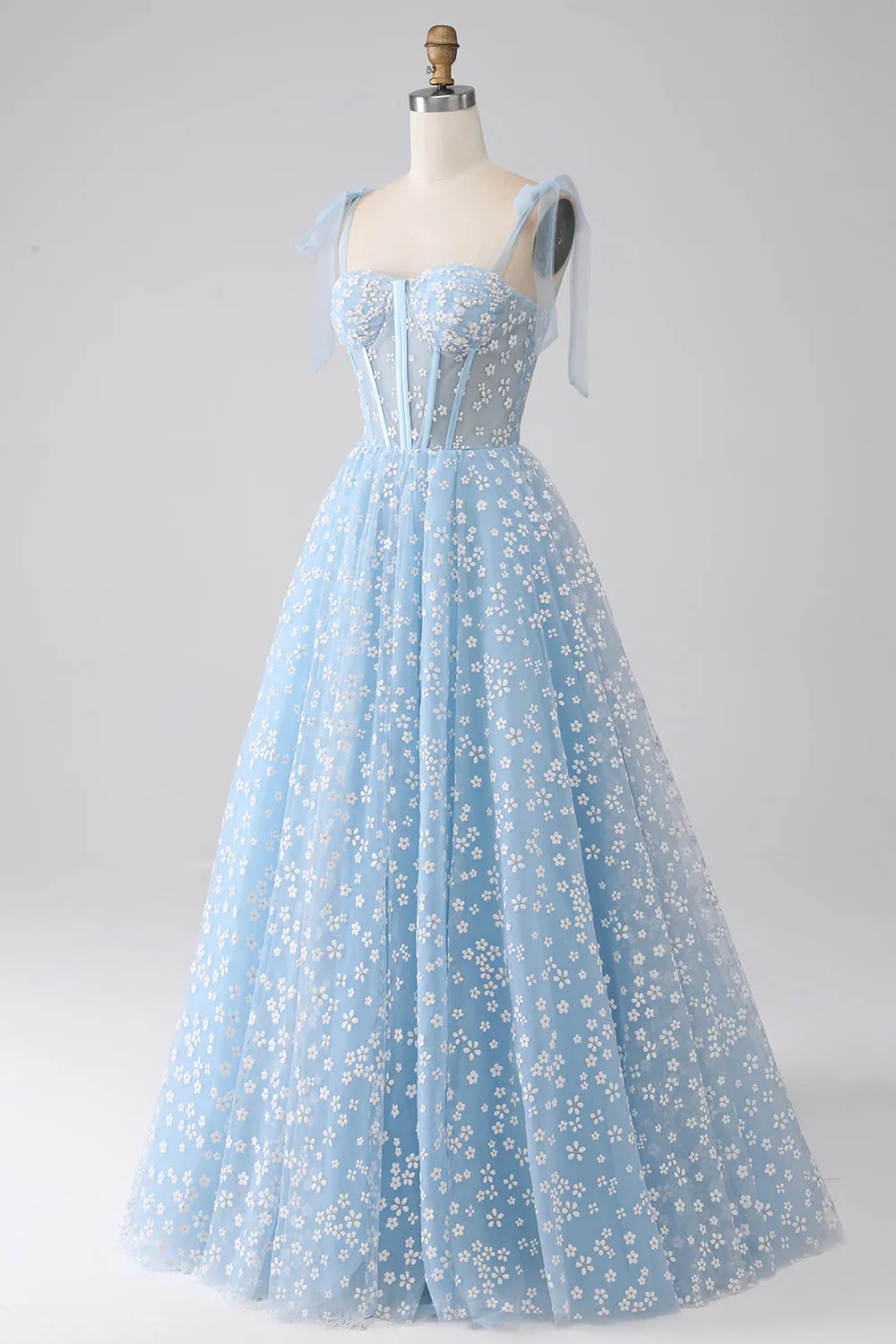 A-Line Spaghetti Straps Sky Blue Corset Prom Dress sold by Zapaka product image thumbnail 3