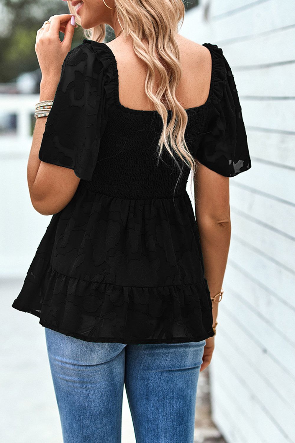 White Square Neck Short Sleeves Shirt With Appliques sold by Zapaka product image thumbnail 5