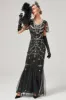 Black Beaded Long Flapper Dress with 1920s Accessories Set sold by Zapaka