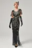 Black Beaded Long Flapper Dress with 1920s Accessories Set sold by Zapaka