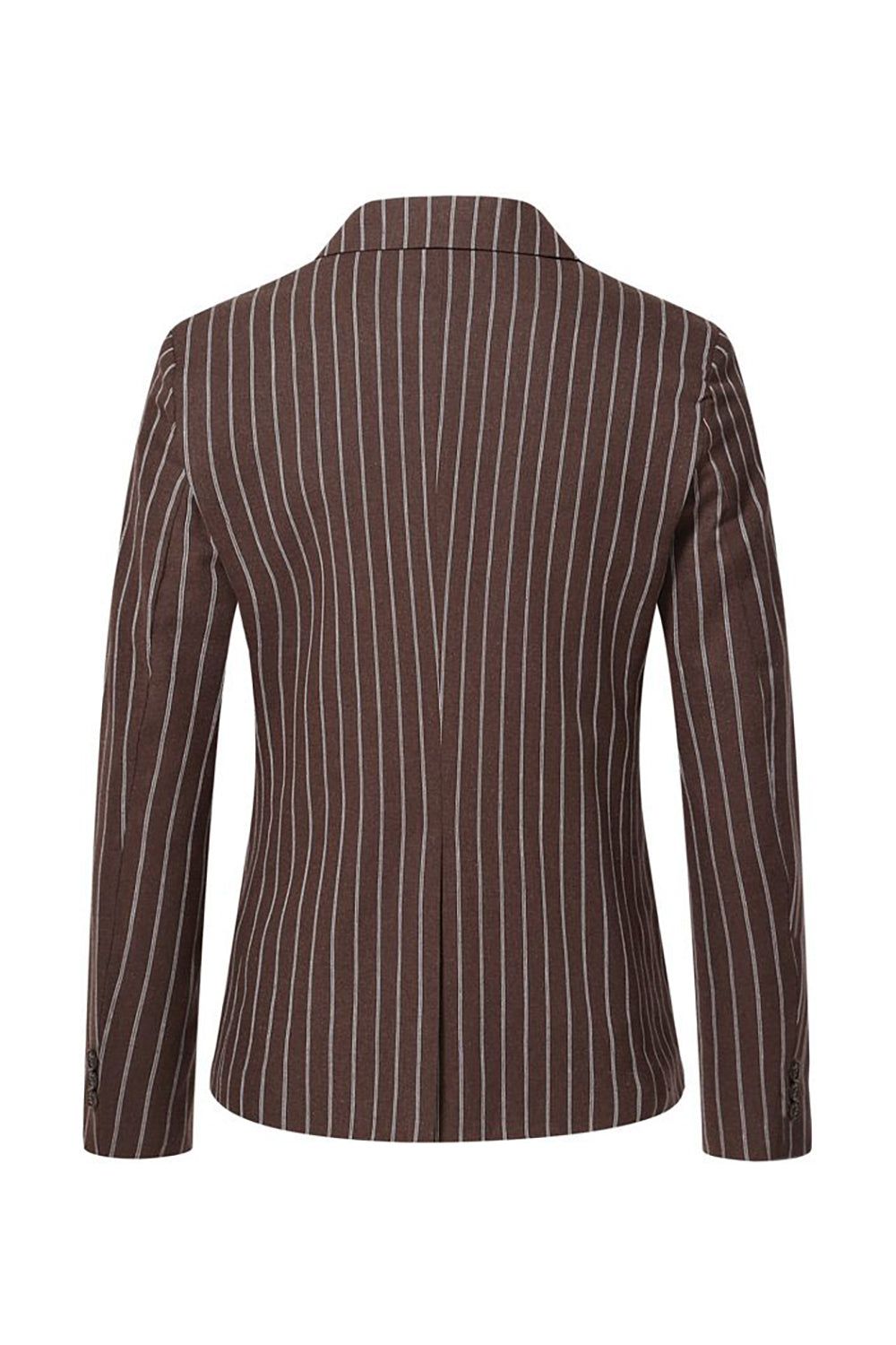 Coffee Pinstriped One Button Notched Lapel Men‘s Blazer sold by Zapaka product image thumbnail 2