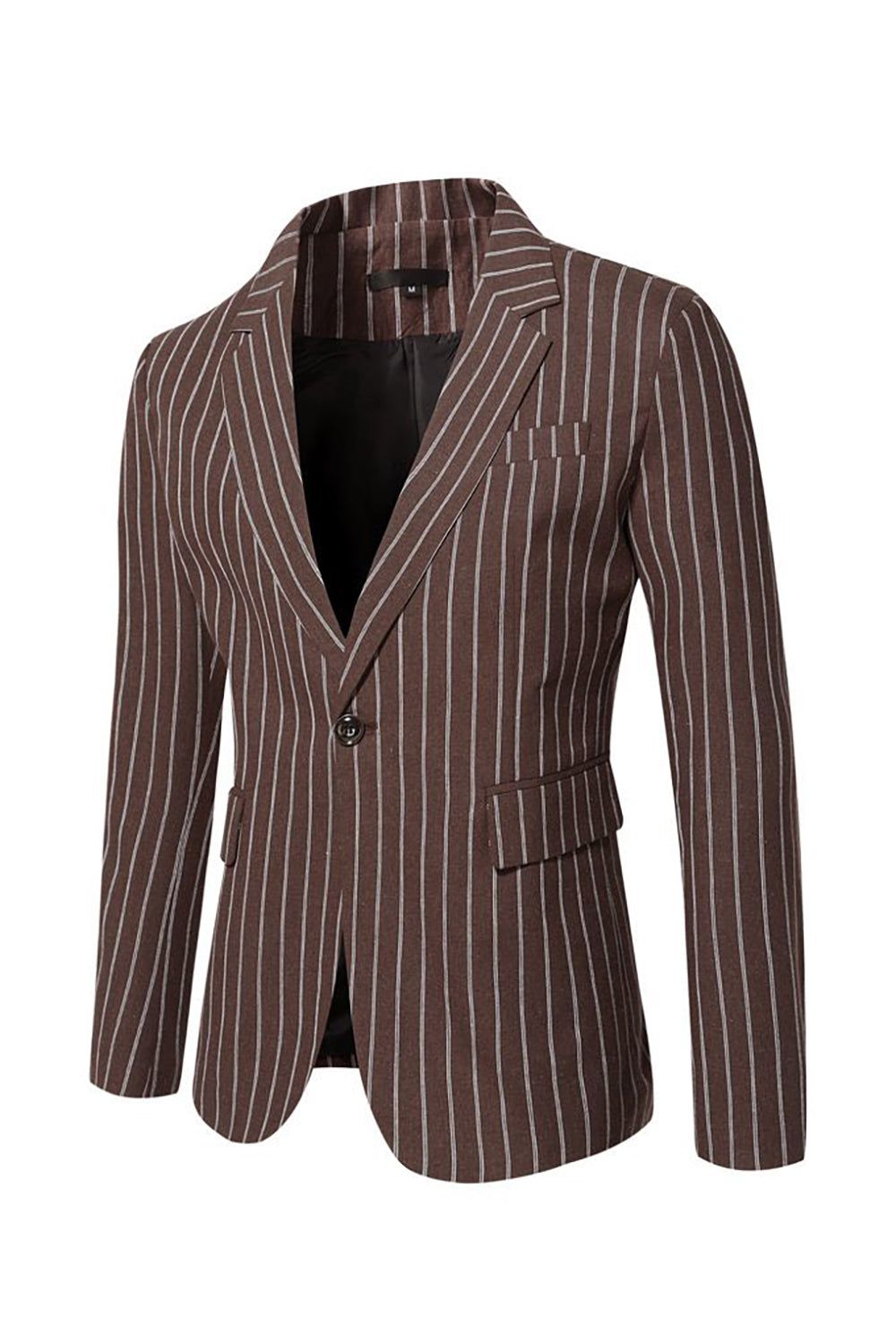 Coffee Pinstriped One Button Notched Lapel Men‘s Blazer sold by Zapaka product image thumbnail 3