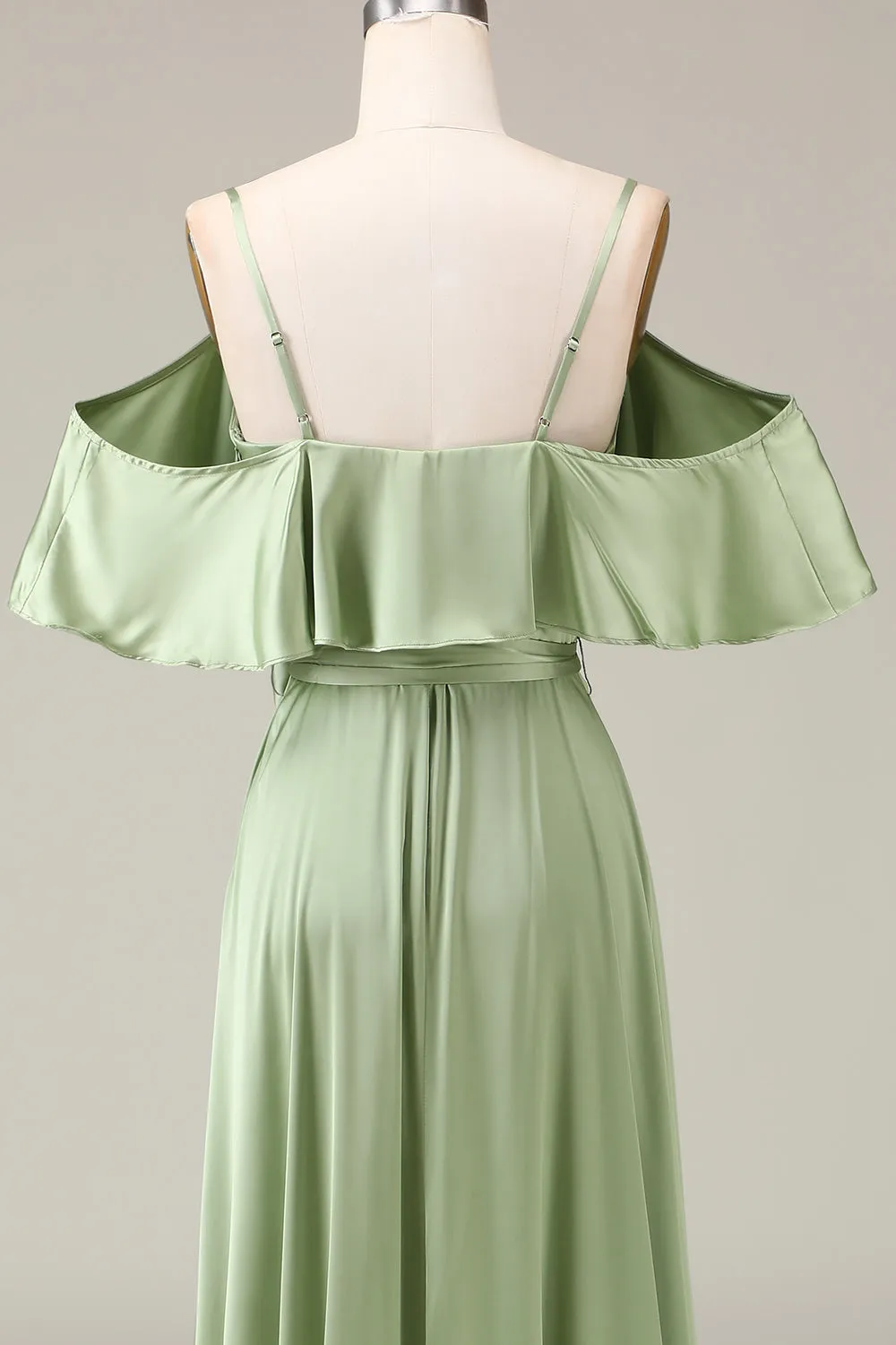 Matcha Spaghetti Straps Cold Shoulder A-line Satin Bridesmaid Dress sold by Zapaka product image thumbnail 5