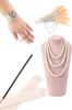 Sparkly Blush Sequined 1920s Flapper Dress with 20s Accessories sold by Zapaka