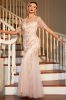 Sparkly Blush Sequined 1920s Flapper Dress with 20s Accessories sold by Zapaka