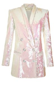 Sparkly White Fitted Sequins Prom Blazer For Women sold by Zapaka