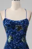 Royal Blue Mermaid Spaghetti Straps Sequins Prom Dress With Slit sold by Zapaka