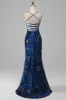 Royal Blue Mermaid Spaghetti Straps Sequins Prom Dress With Slit sold by Zapaka