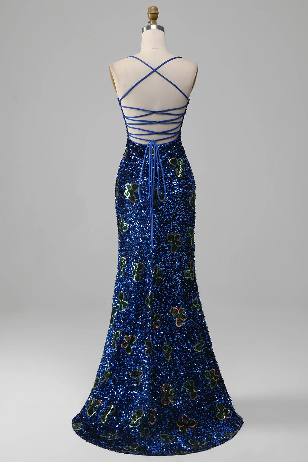 Royal Blue Mermaid Spaghetti Straps Sequins Prom Dress With Slit sold by Zapaka product image thumbnail 2