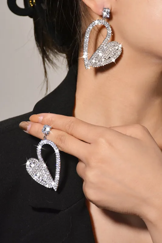 Fashion Silver Heart Rhinestone Dangling Earrings for Women sold by Zapaka