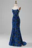 Royal Blue Mermaid Spaghetti Straps Sequins Prom Dress With Slit sold by Zapaka