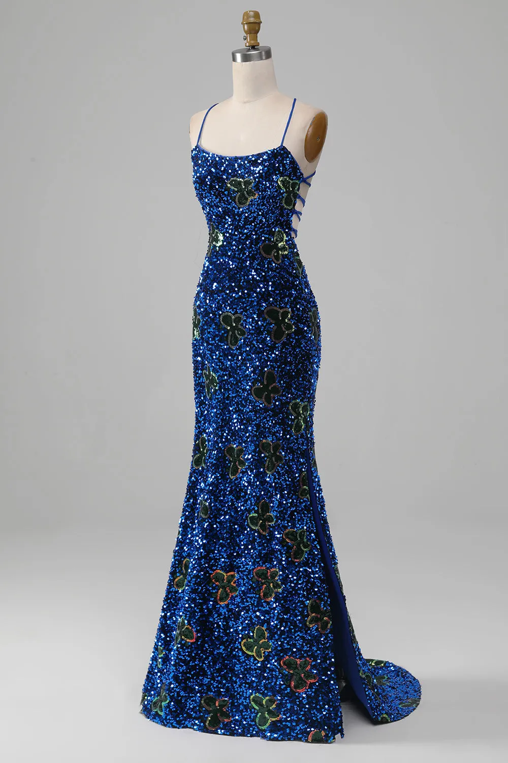 Royal Blue Mermaid Spaghetti Straps Sequins Prom Dress With Slit sold by Zapaka product image thumbnail 3