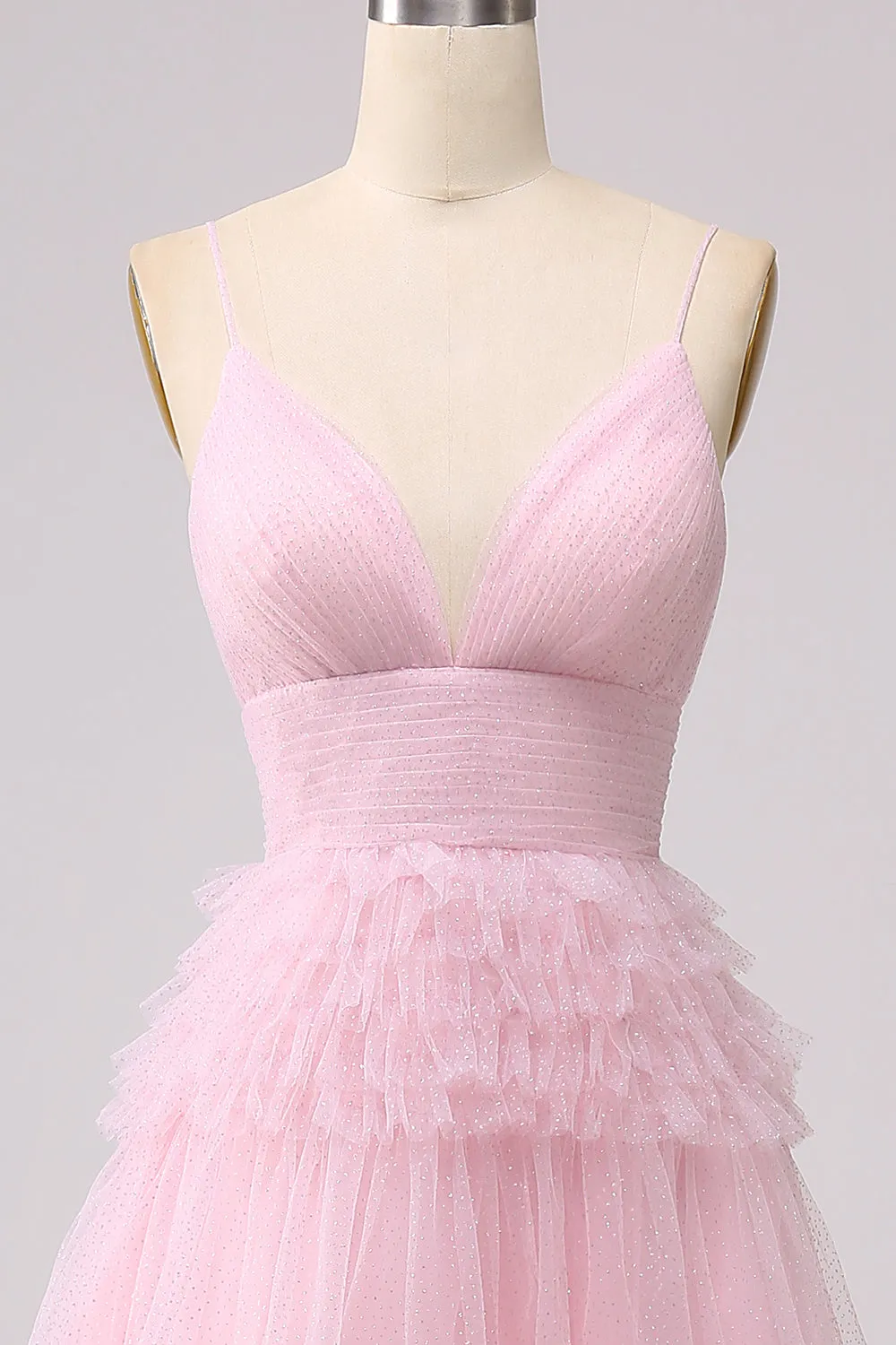 A Line Spaghetti Straps Light Pink Long Prom Dress with Ruffles sold by Zapaka product image thumbnail 4
