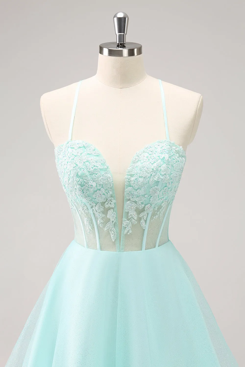 Green A Line Spaghetti Straps Corset Short Homecoming Dress sold by Zapaka product image thumbnail 4