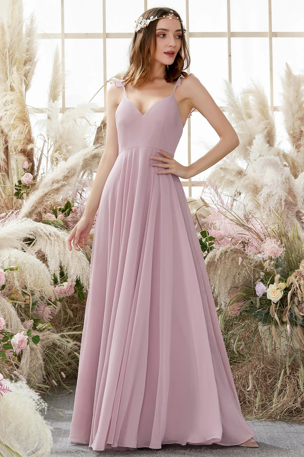 Blush Spaghetti Straps Chiffon Bridesmaid Dress sold by Zapaka product image thumbnail 5