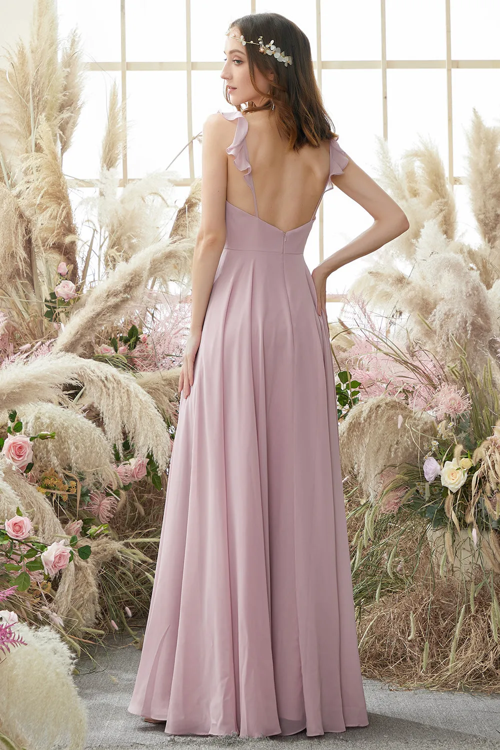 Blush Spaghetti Straps Chiffon Bridesmaid Dress sold by Zapaka product image thumbnail 2