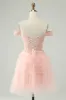 Blush A Line Off The Shoulder Corset Short Tulle Homecoming Dress sold by Zapaka