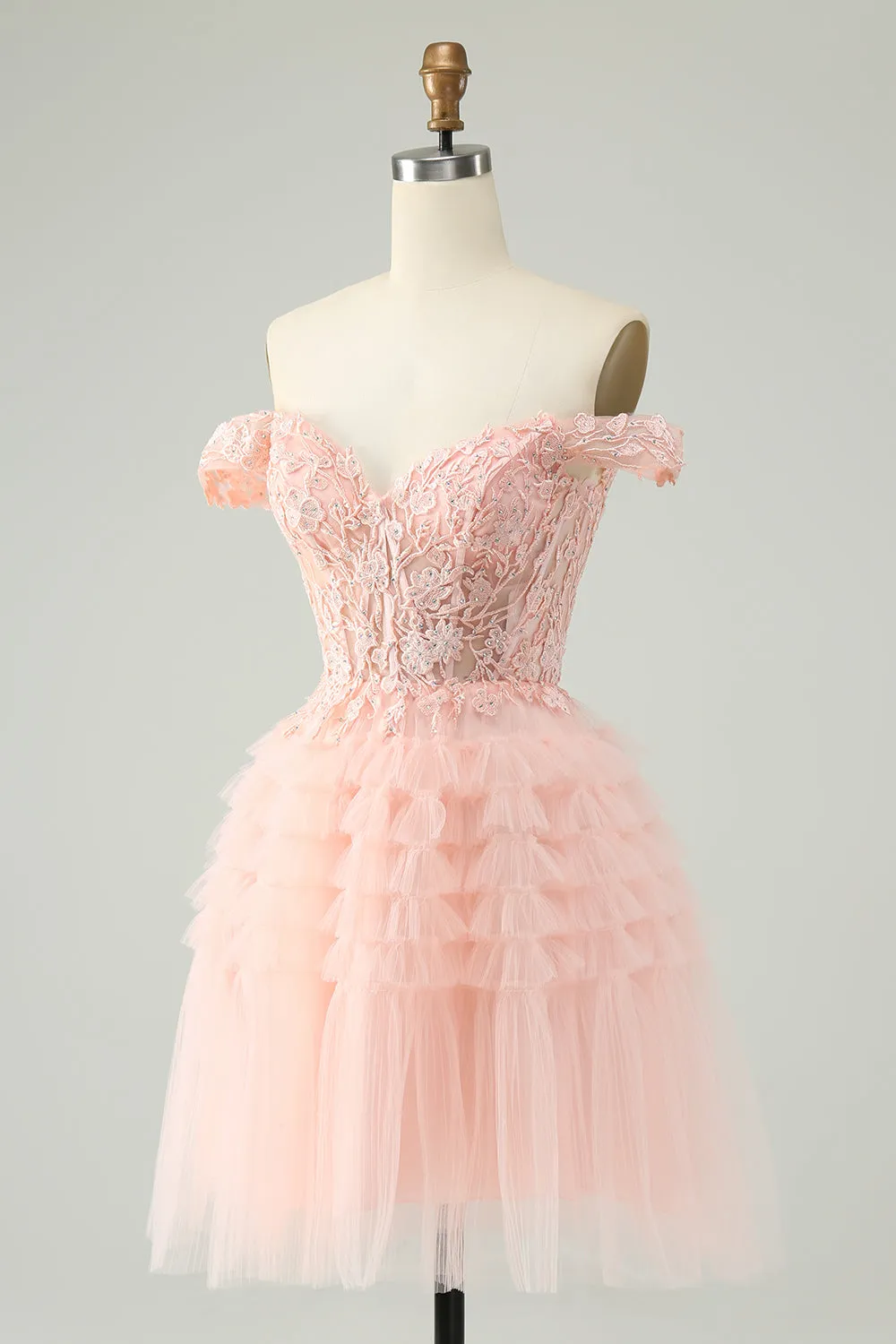 Blush A Line Off The Shoulder Corset Short Tulle Homecoming Dress sold by Zapaka product image thumbnail 3