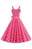 Pink Spaghetti Straps Polka Dots 1950s Dress With Bowknot sold by Zapaka