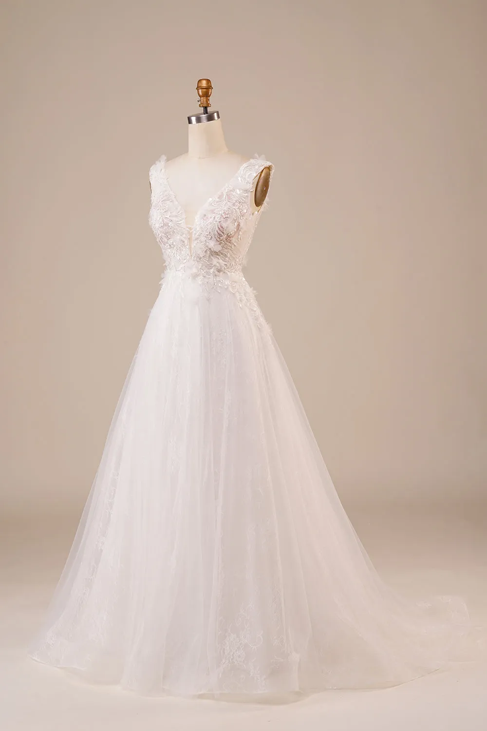 Sparkly Tulle Beaded Ivory Long Wedding Dress sold by Zapaka product image thumbnail 3