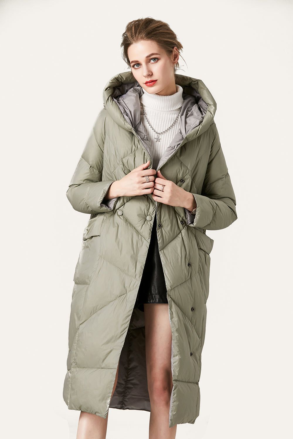 Black Button Quilted Hooded Long Puff Jacket sold by Zapaka product image thumbnail 5