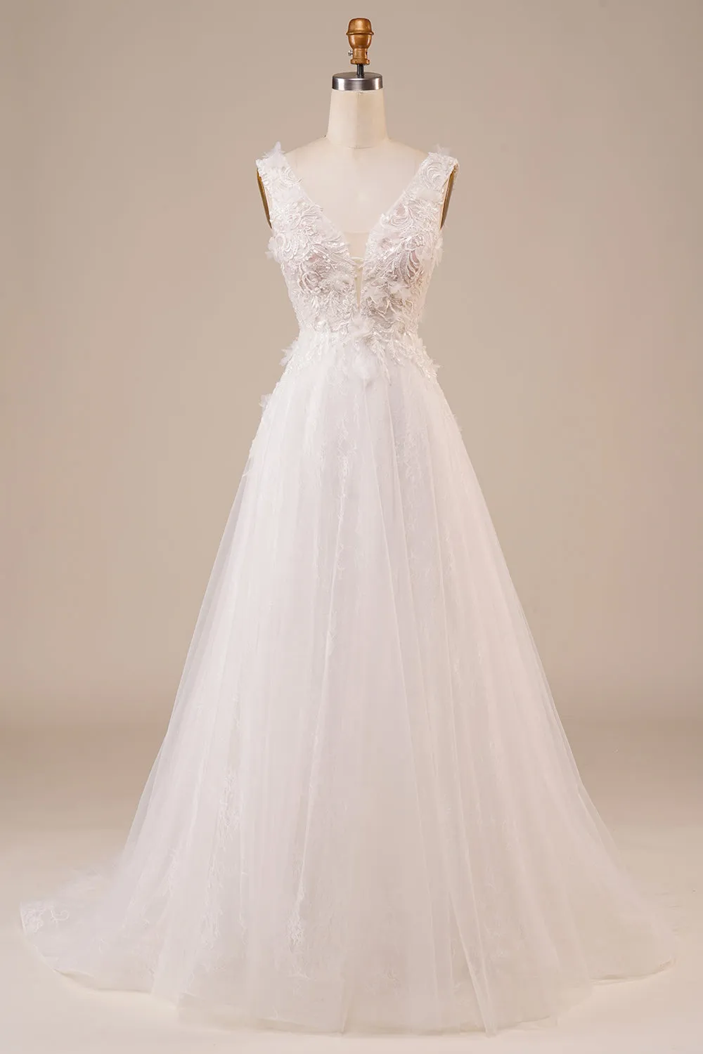 Sparkly Tulle Beaded Ivory Long Wedding Dress sold by Zapaka